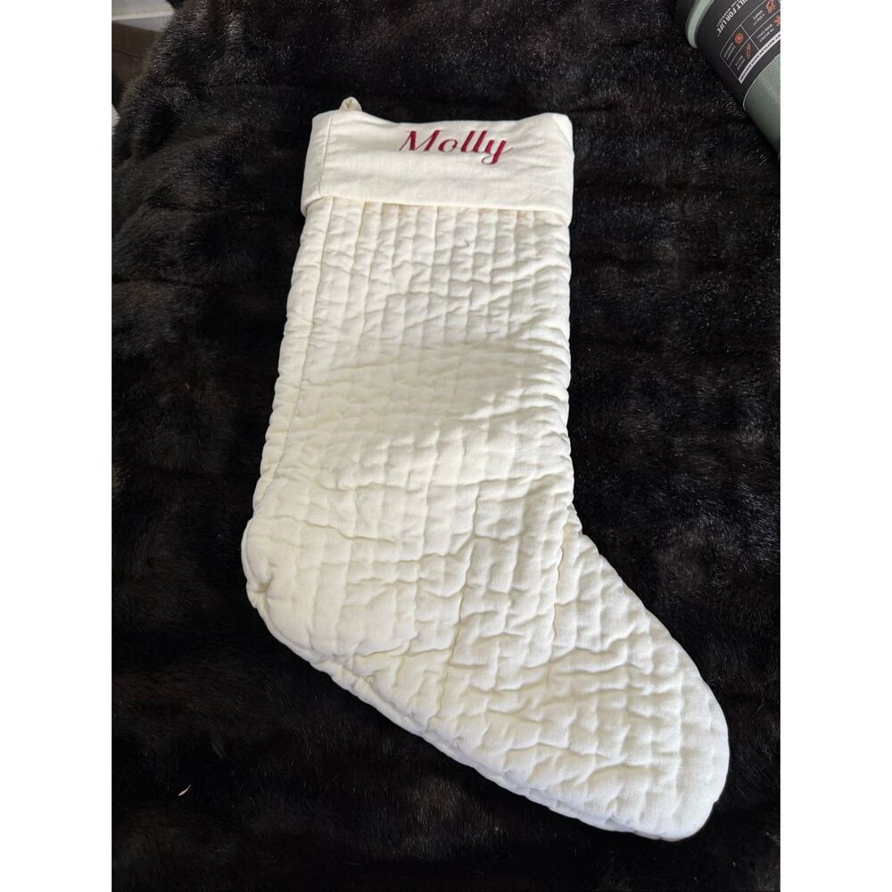 Pottery Barn White Quilted Velveteen Christmas Stocking Molly quiet luxury‎